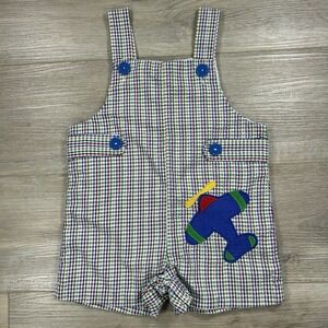Samara Toddler 2T Seersucker‎ Rainbow Gingham Shortalls Airplane 90s Retro